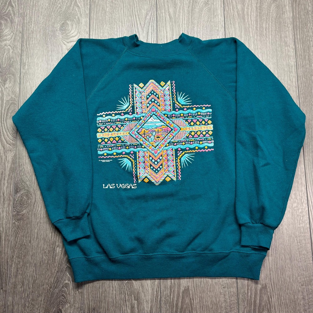Vintage Las Vegas Nevada 1980s Sweatshirt Raglan Medium Blue Nature Cute Animal